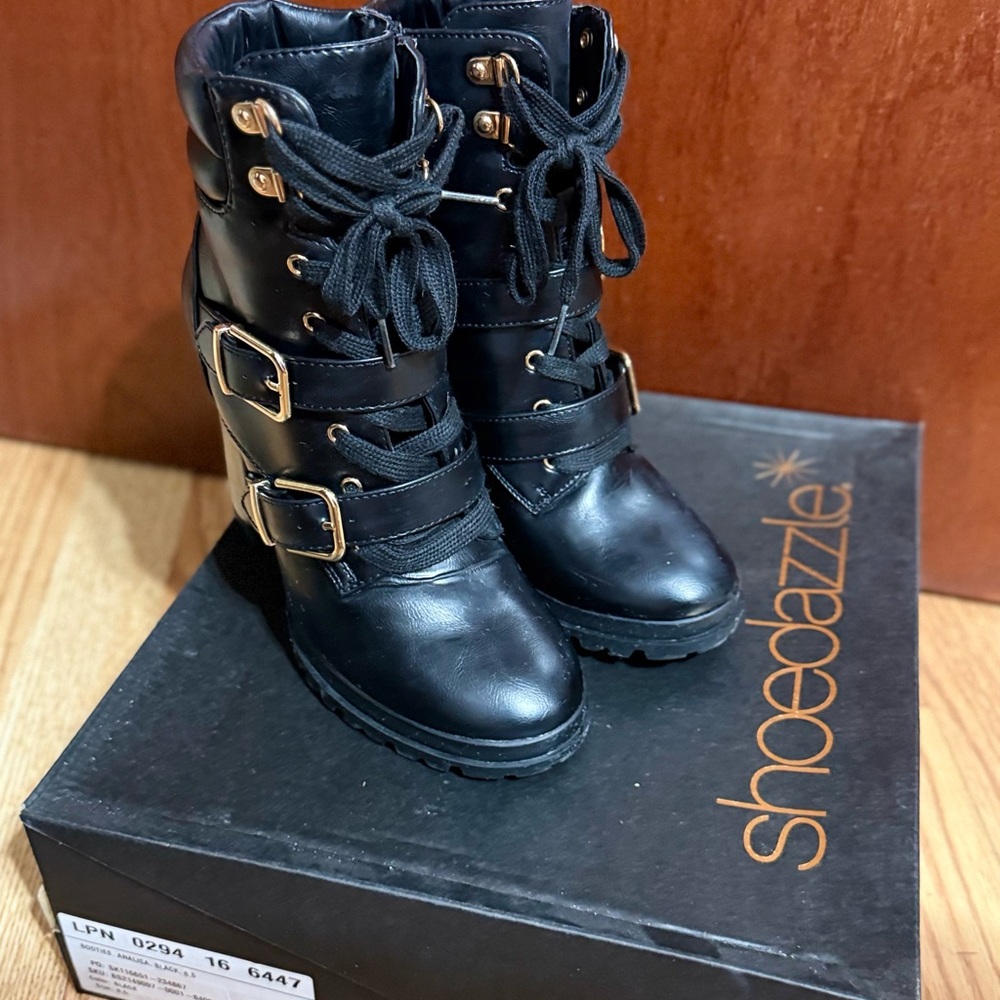Shoe Dazzle Black Heeled Boots